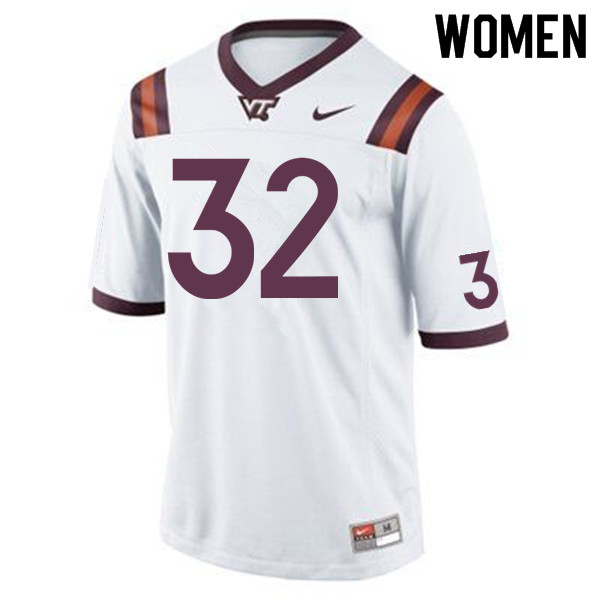 Women #32 Ny'Quee Hawkins Virginia Tech Hokies College Football Jerseys Sale-White - Click Image to Close